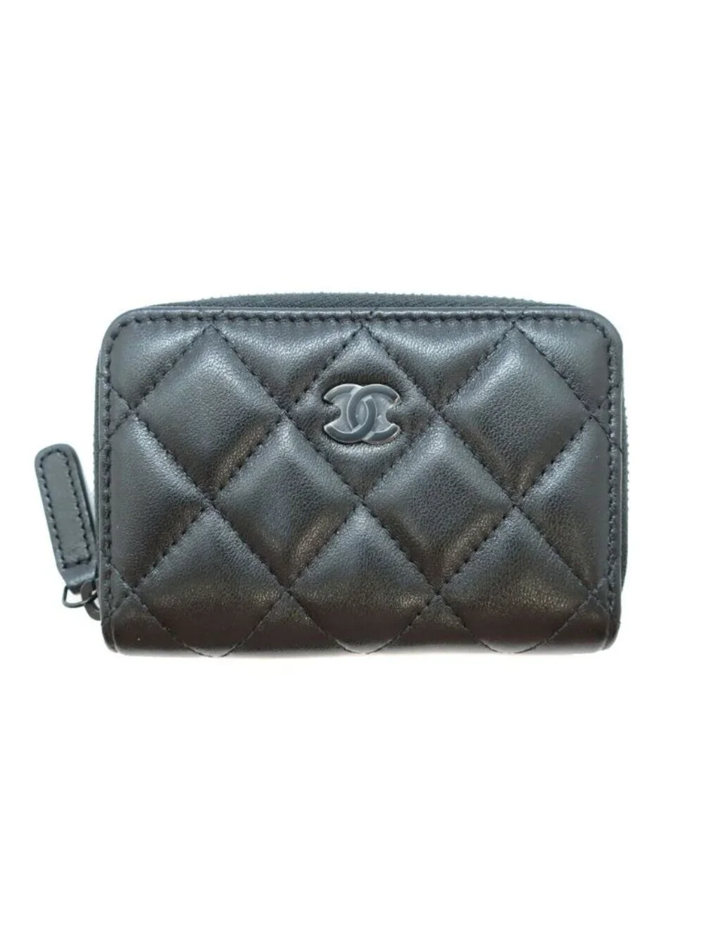 Chanel Ten Quilted Coin Case Lambskin Purse All Black